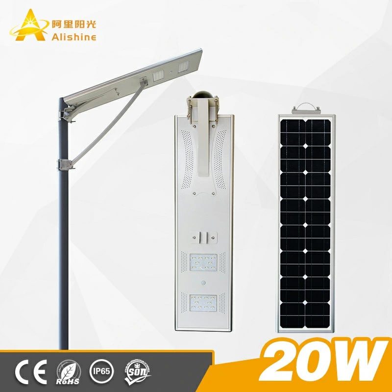 La parte superior de conservación de energía venta exterior LED de luz solar calle 20W con sensor