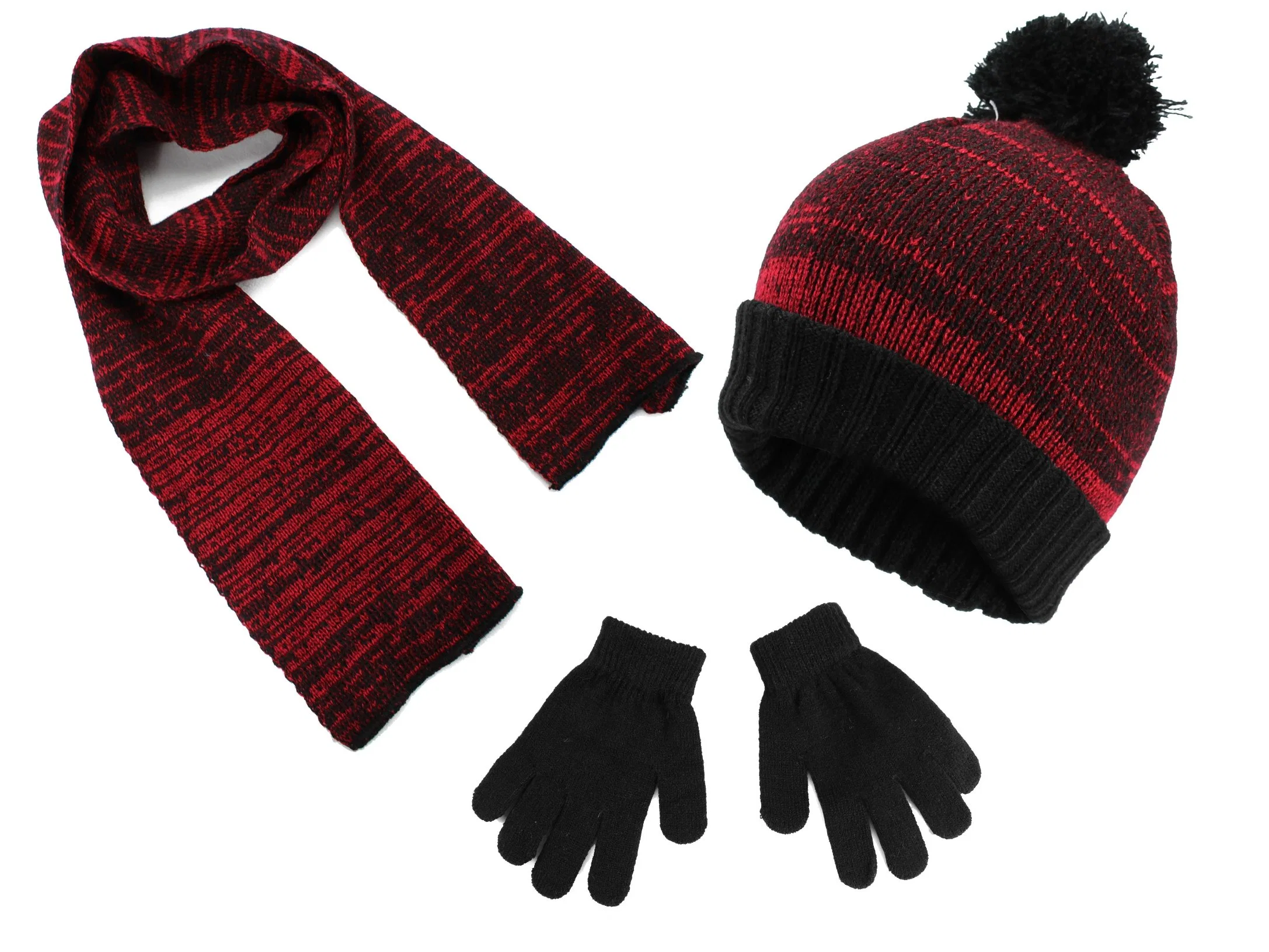 a Set of Knit Hat. Scarf and Gloves