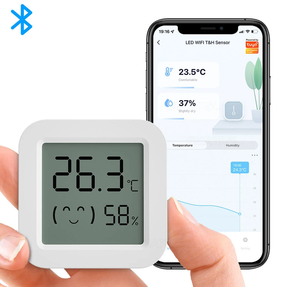 Higrómetro de alta precisión Tuya Mini LCD Digital Display Indoor Termómetro Monitor sensor de temperatura y humedad