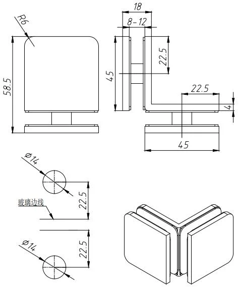 Badezimmer Dusche-Glas-Tür Hardware 304-Edelstahl Patch Fitting 90 Grad Wandhalterung Klemme