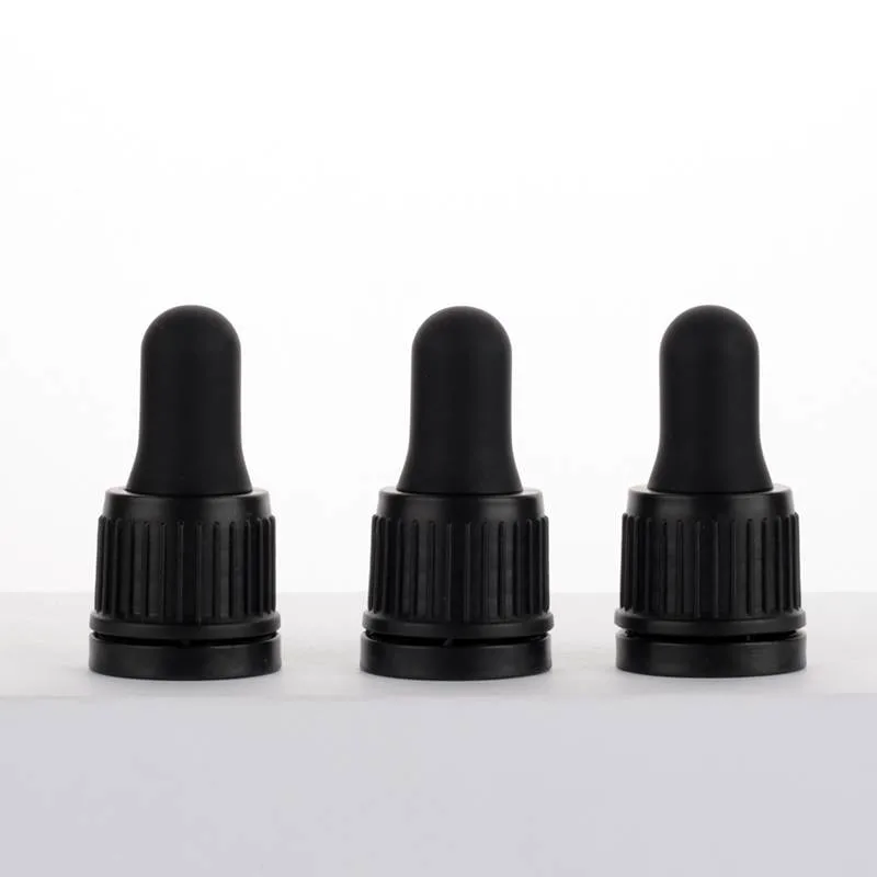 18/415 Black Essential Oil Glass Bottle Plastic Child Tamper Proof Dropper Caps with Pipette