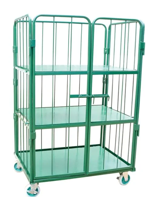 Heavy Duty Foldable Roll Cage Lockable Rolling Steel Workshop Trolley Metal Storage Cage Tray