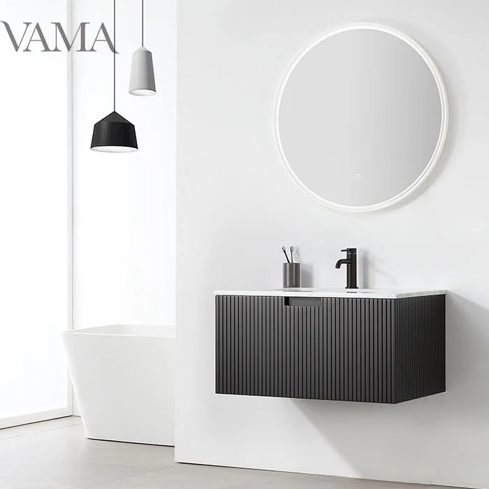 Vama 800 noir de l'ondulation de style moderne de l'Australie Slim console de jeu du Cabinet de la salle de bains avec lavabo Rb855-80