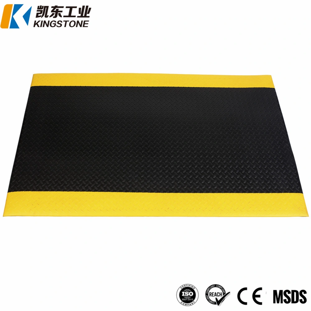 Cheap Foam Diamond Plate Black Yellow Edges Anti Fatigue Workshop PVC Floor