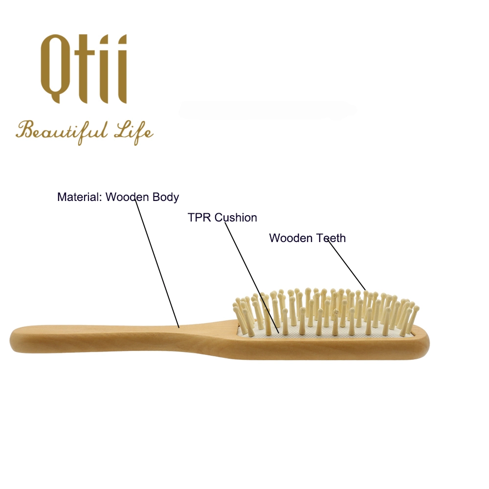 Natural Paddle Massage Wooden Brush with Air Cushion and Wooden Bristle