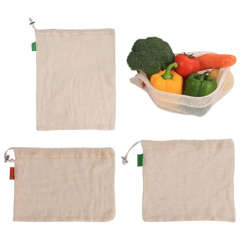 Reusable Drawstring Cotton Mesh Bag Net Bag