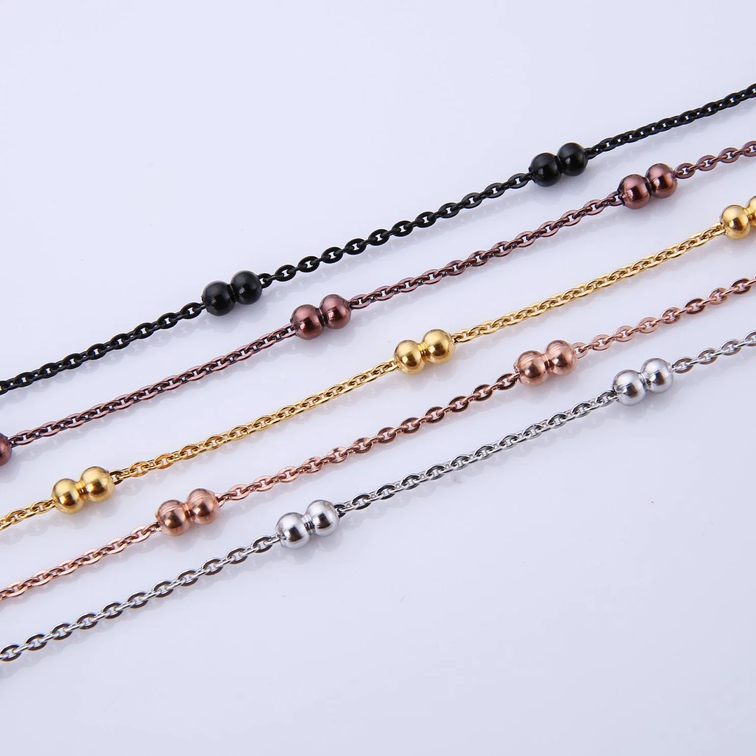 Stainless Steel Necklace Double Beads Cross Link Chains for Woman