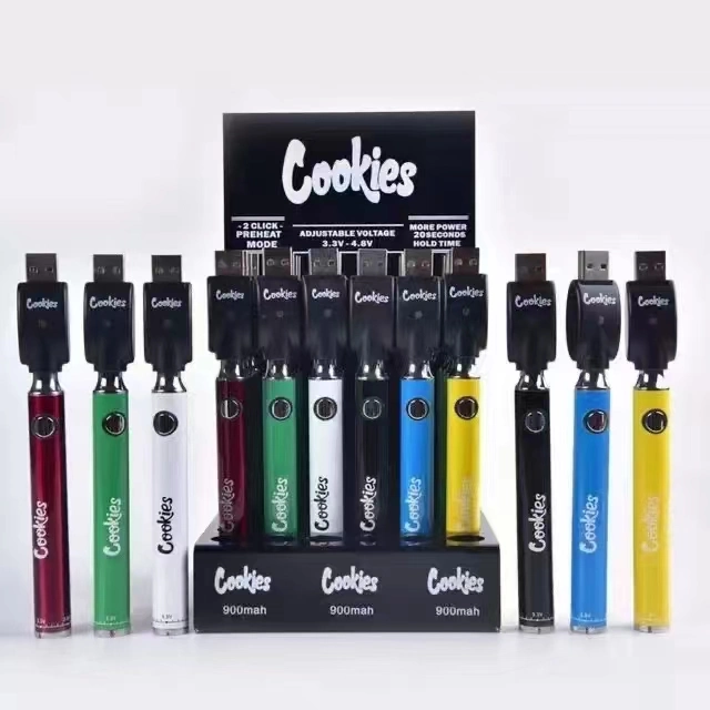 Market Hot Selling Adjustable Batteries Preheat DAB Pen 510 Thread Vape Ooze VV Cookies Backwoods Brass Knuckles 1100mAh/900mAh Battery with USB Charger