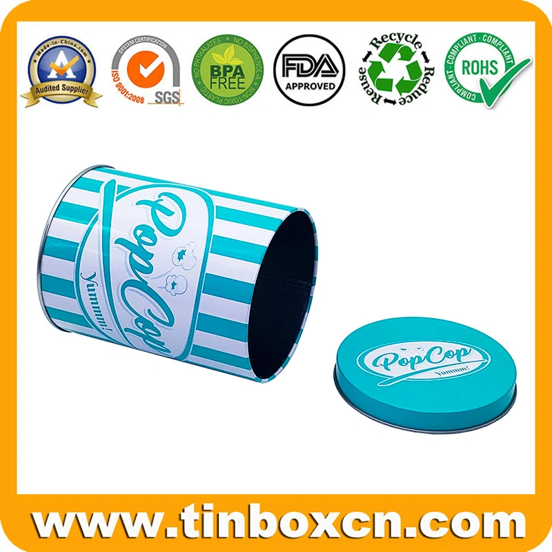 0.5 Gallon Small Round Metal Popcorn Tin Can with Lid