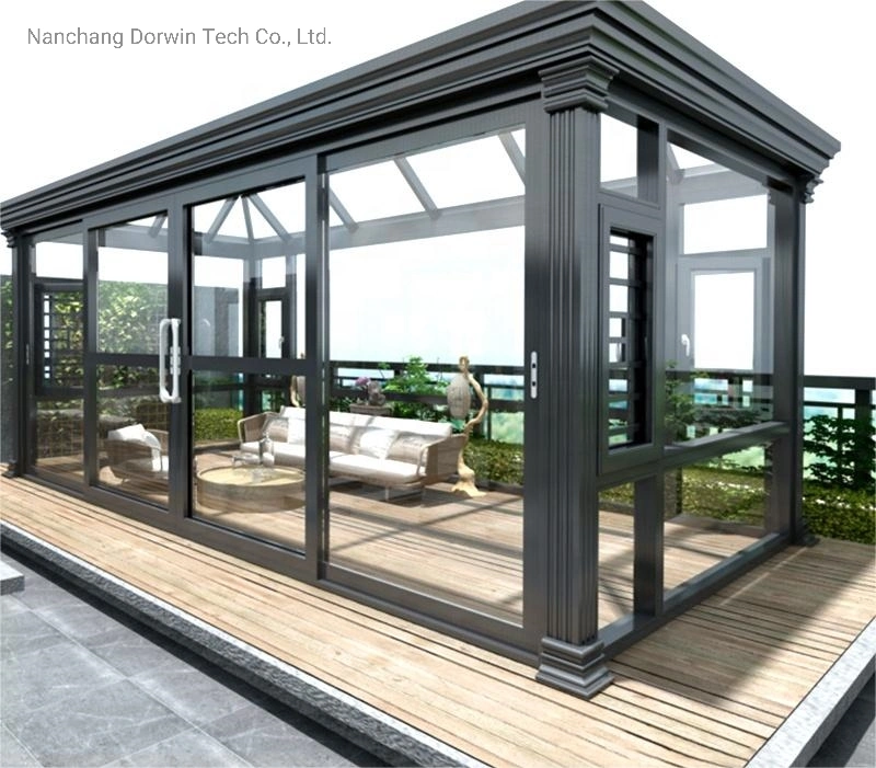 Slant Roof Ready to Assemble Sliding Swing Door Free Standing Aluminum Sunroom