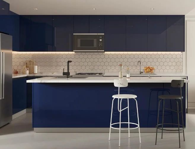 Hz de panel plano azul brillante laca profesión Pet Diseño Moderno kitchen cabinet