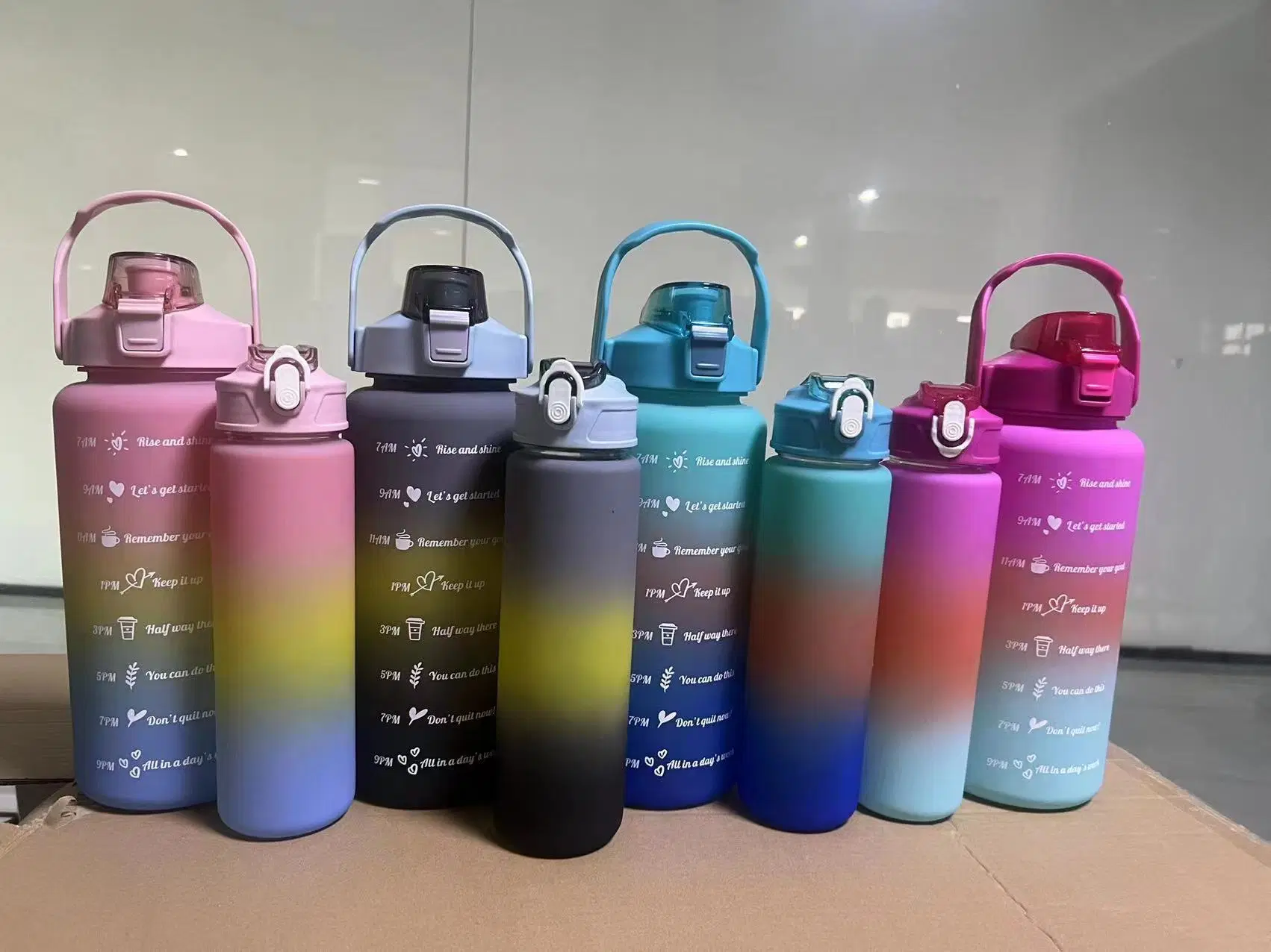 1000ml Daily Water Bottles with Times to Drink Pop-up Straw Tritan Water Bottle with Motivational Time Marker