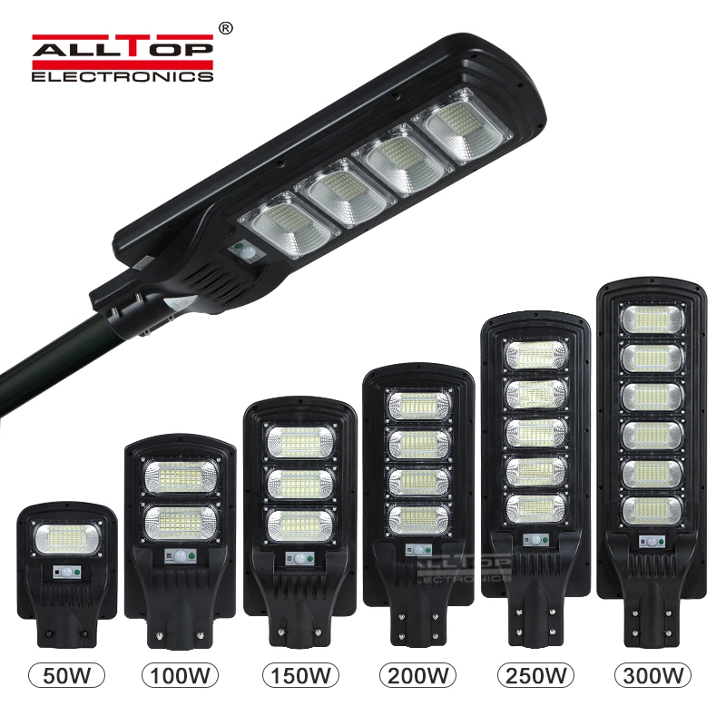 Alltop IP65 SMD resistente al agua ABS 50 100 150 200 250 300 W Outdoor All in One LED Solar Street Light