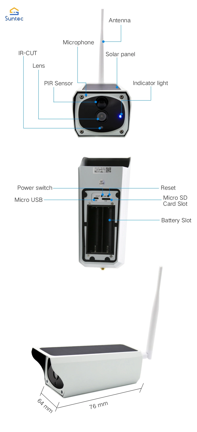 Appareil photo numérique de vidéosurveillance solaire sans fil panneau solaire de batterie intelligente 1080P étanche à l'extérieur de Vision de nuit