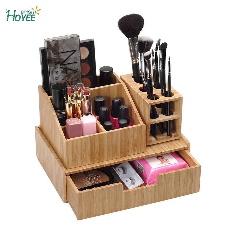 3 PC Juego de maquillaje de bambú combinado completo organizador