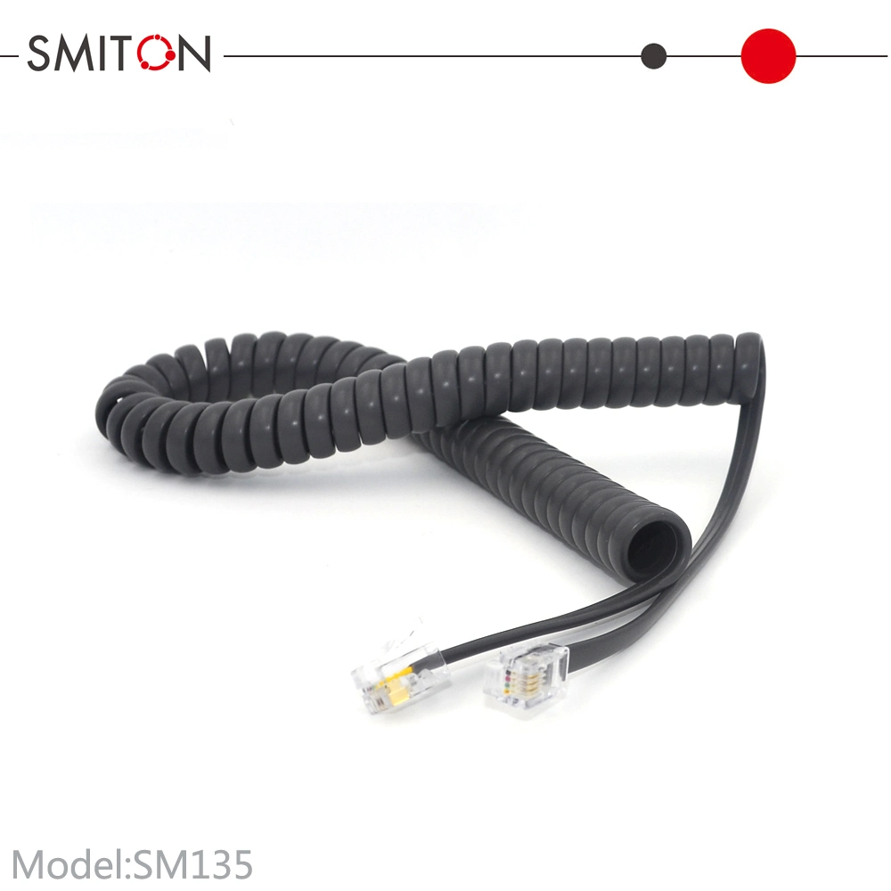 2mteter cobre Blanco/Negro CE/Cable de teléfono RoHS enrollado en espiral con conector RJ9