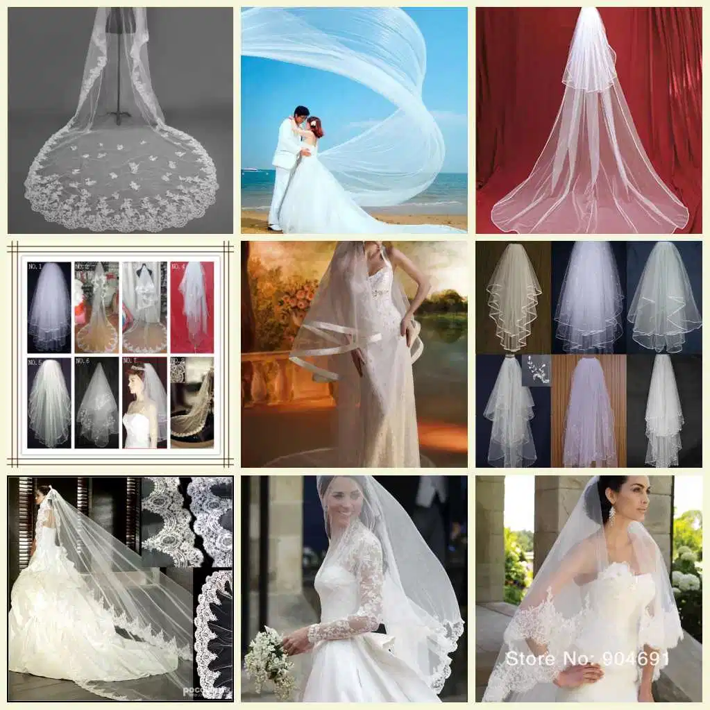 Bridal Wedding Veil Short Cathedral Long Veils Mantilla White Ivory Beaded Lace Bridal Velis Hair Pieces V527