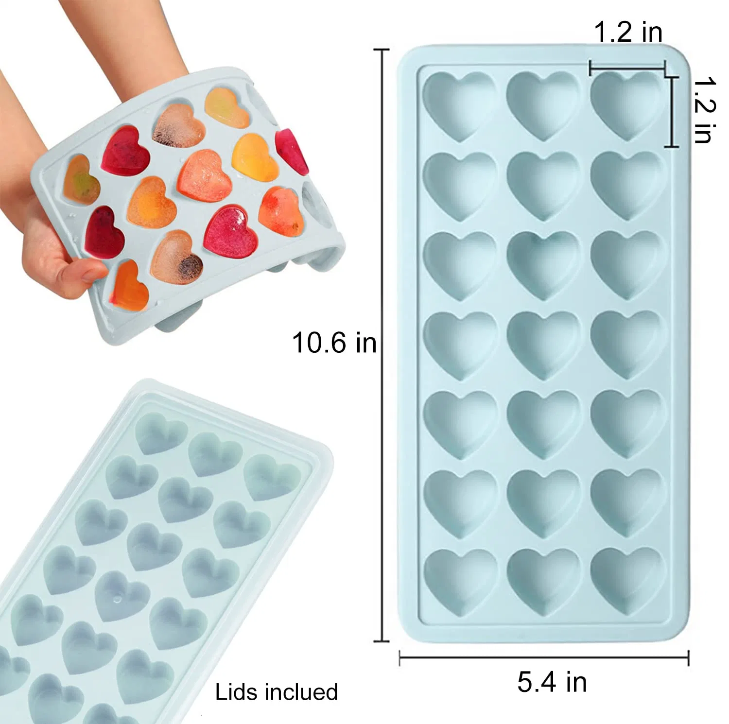 Hot sale 21 cavités silicone forme coeur moule cube de glace Plateau