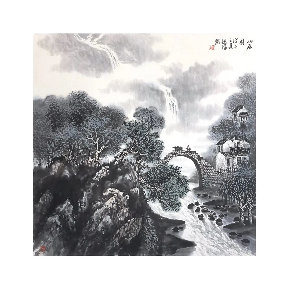 Handmade Traditional Chinese Painting Wall Art Modern Black and White Landscape Artwork