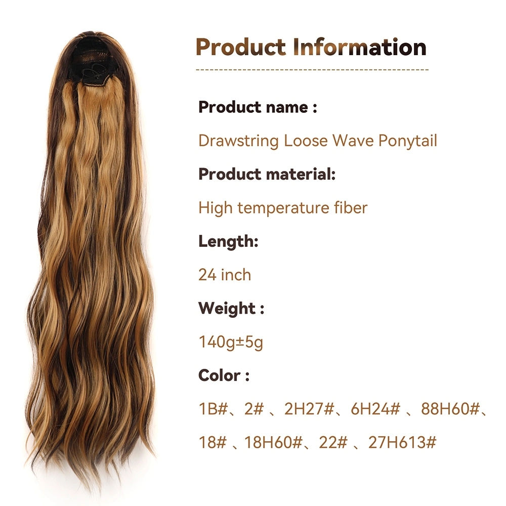 Factory Supply 24 Inch Synthetic Drawstring Ponytail Long Wavy Ponytails Clip in Hairpiece Extensions