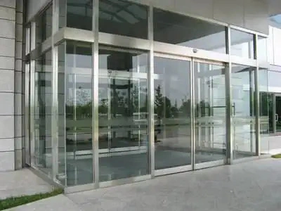 Infraed Micro Wave Sensor Aluminium Frame Graphic Design Modern Double Tempered Glass Electric Side Opening Sliding Door