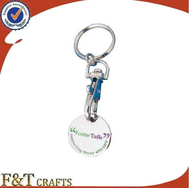 Custom Metal Trolley Coin Keyring with Etching Logo in Low Price