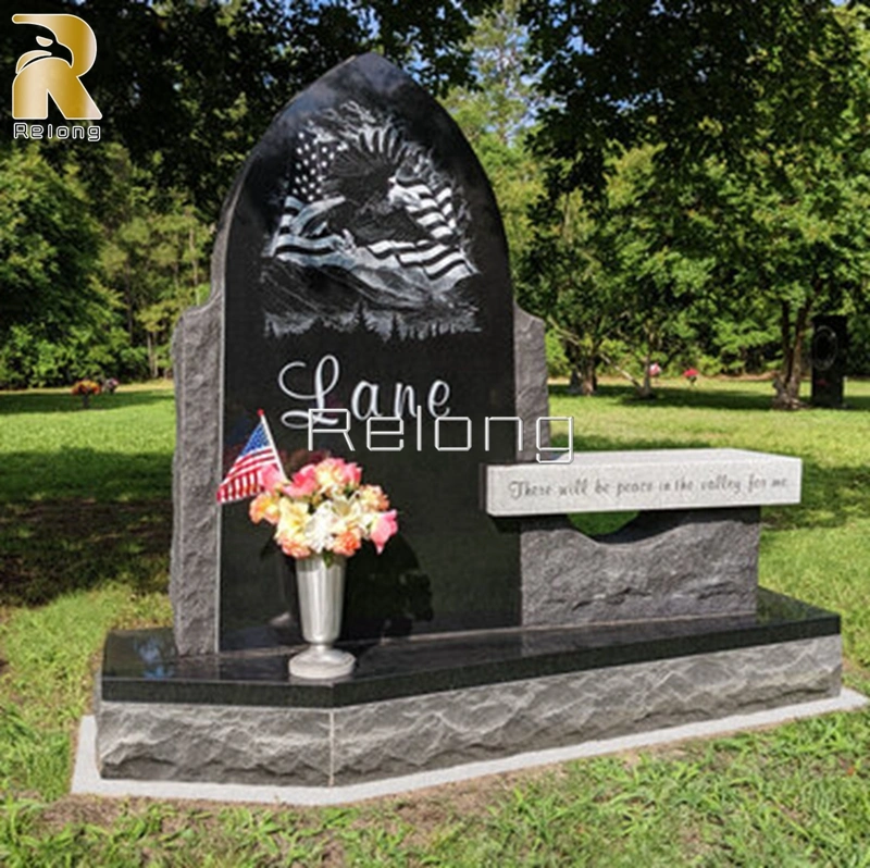 Hand Carved High quality/High cost performance  Black Marble Gravestone with Pure White Marble Religious Mary Statue