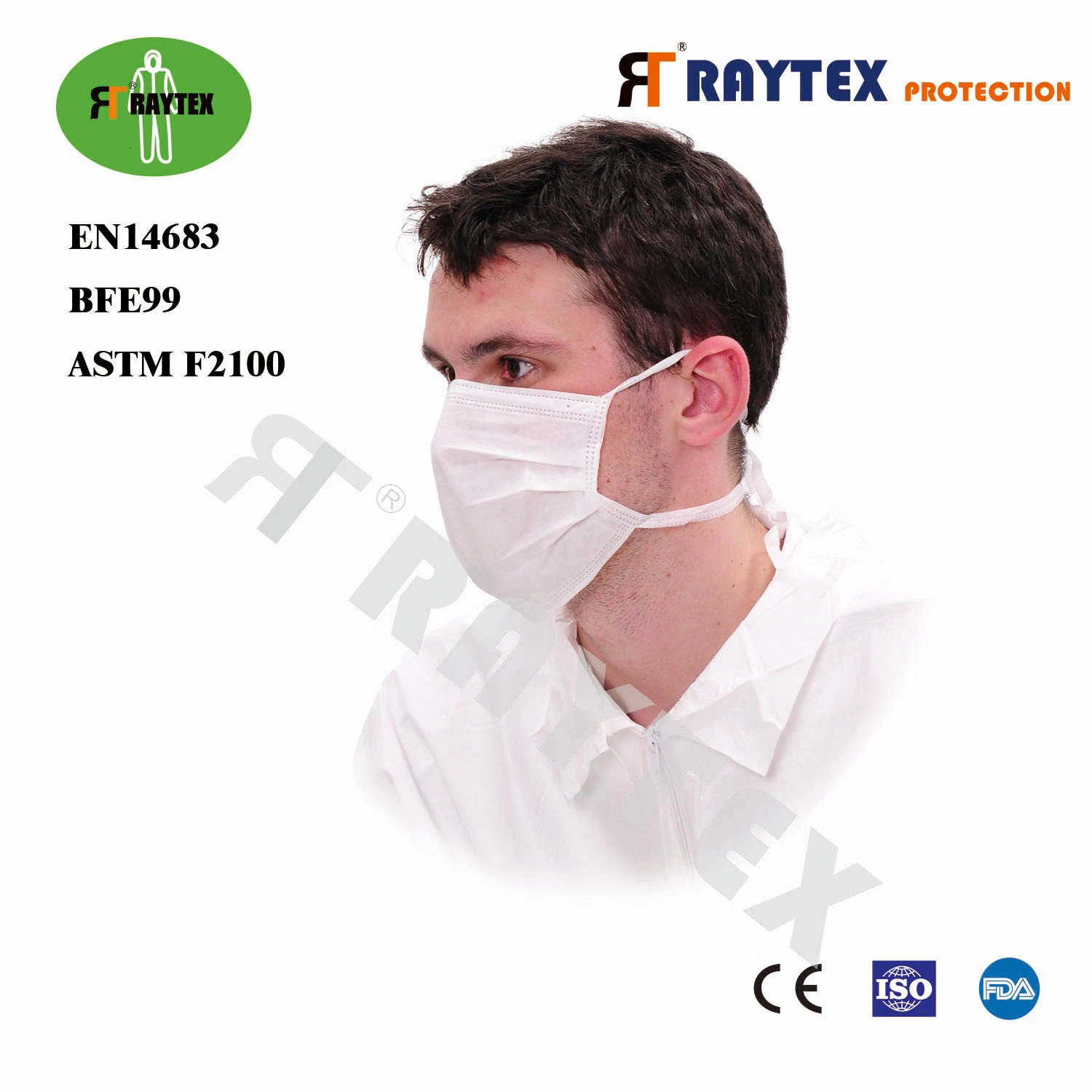 PP Stocked Medical Face Mask Anti Dust 17.5X9.5cm for Face Cover Protection Raygard 11031 White