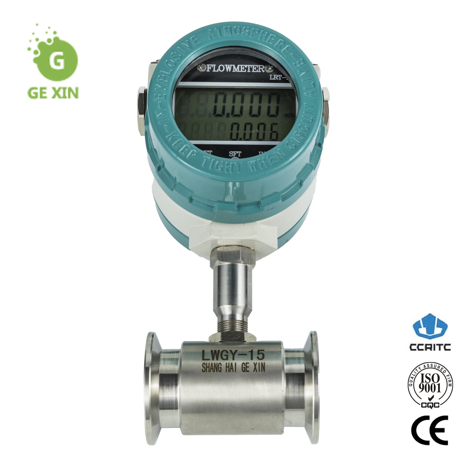 DN32 LCD Display Battery Powered Water Clamp Connection Turbine Flow Meter