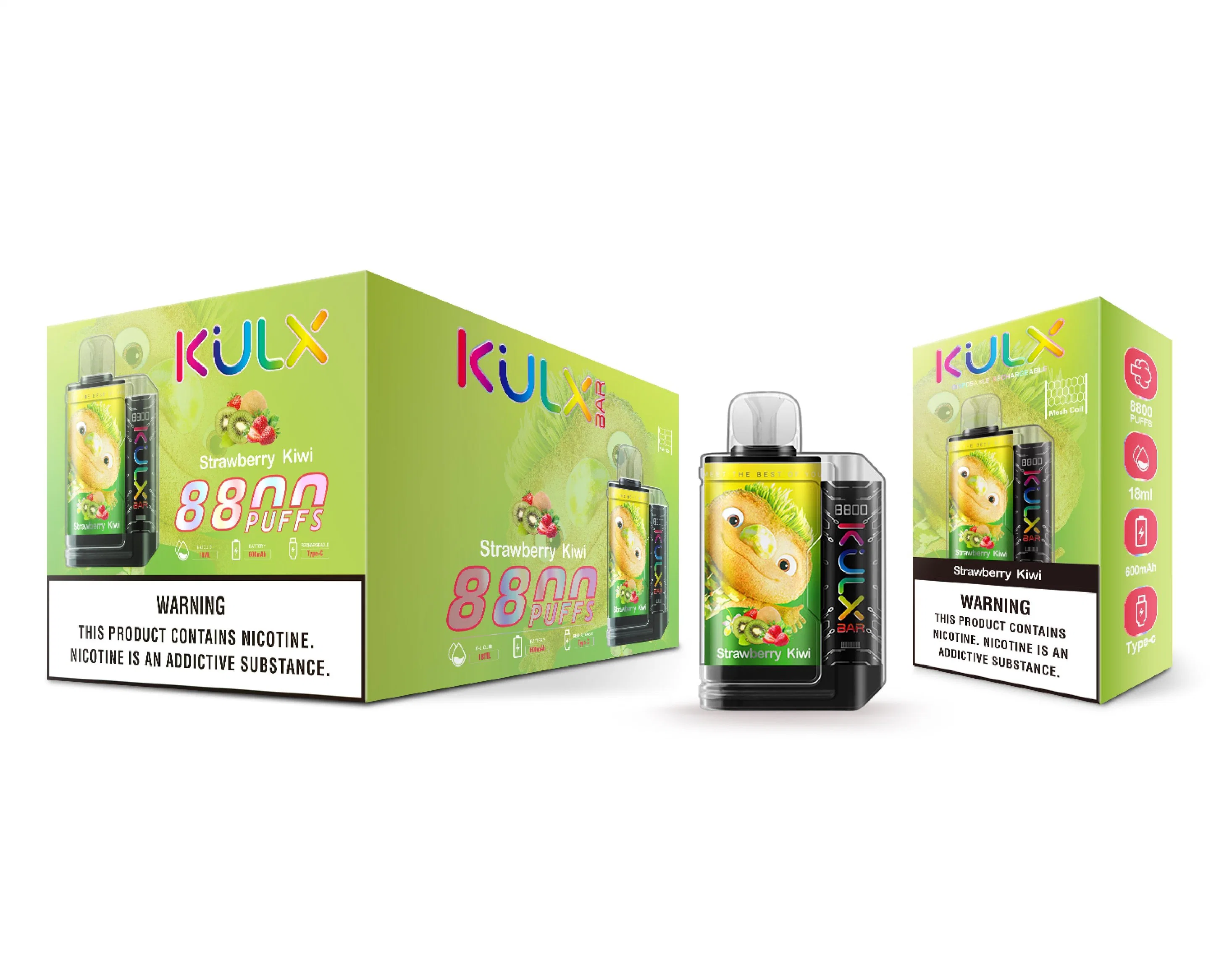 Kulx E-Cigarette شريط للاستعمال مرة واحدة 8800 Vape 10000 Pulx 0% 2% 5% نيكوتين تيار هواء قابل للضبط مقبلات بطارية 600 ملي أمبير/ساعة قابلة لإعادة الشحن