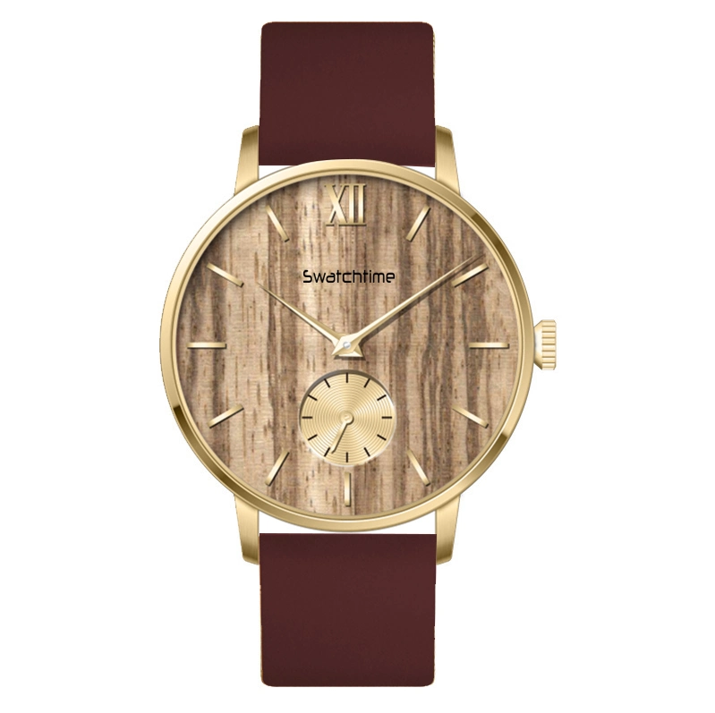 Custom Fashion Relojes Herren′ S Lederarmband Japan Movt Quartz Edelstahl-Uhren Aus Holz