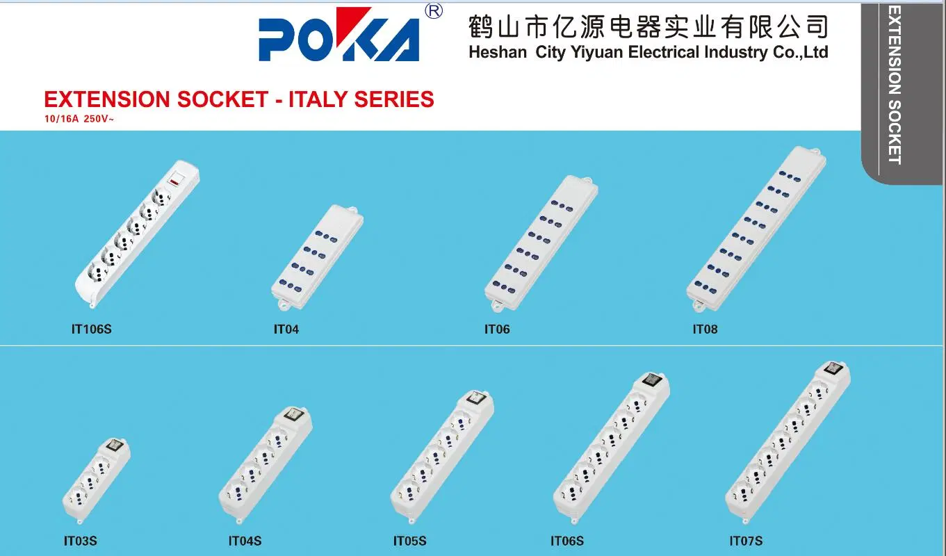 Italy 3 Round Pin Extension Socket with Switch