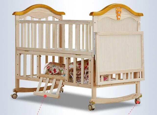 New Zealand Pine Adjustable Bedside Baby Cot/Attachable Baby Cot /Baby Swing Bed