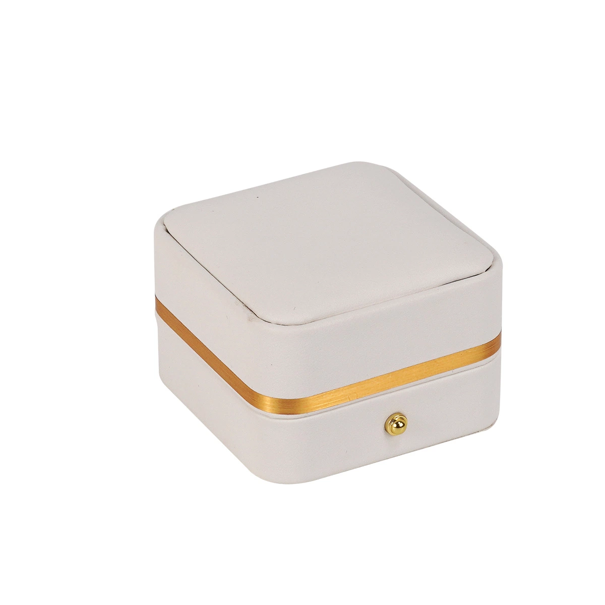 Round Corner Bulge Top Single Ring Box Double Ring Box Without Logo PU Customize Color Leather Box with Golden Stripe