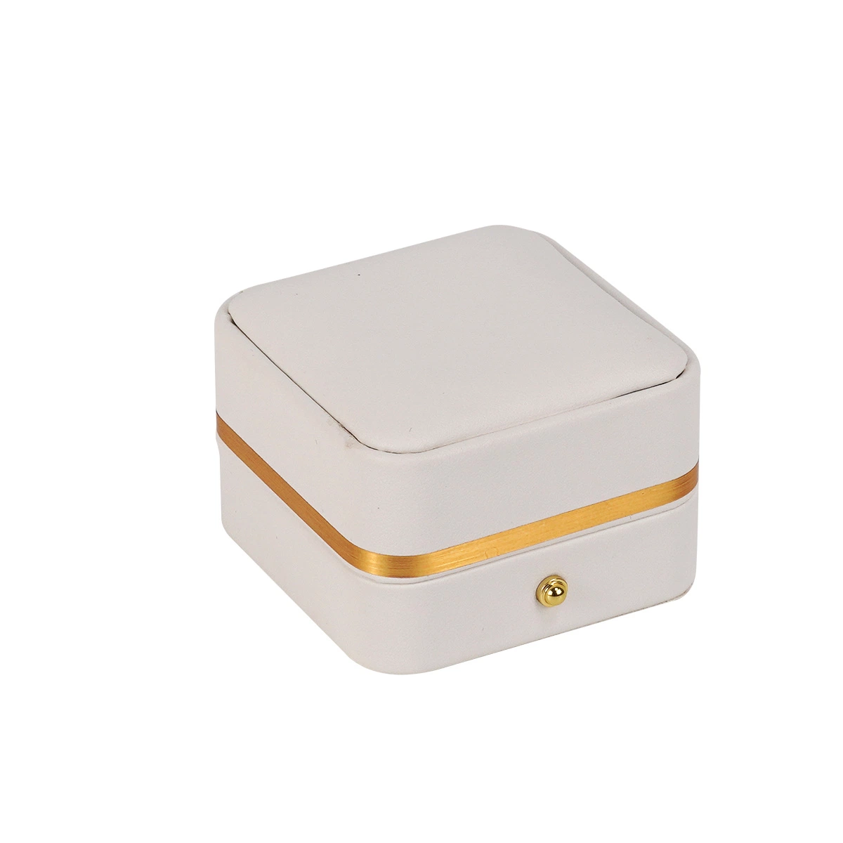 Runde Ecke Bulge Top Single Ring Box Doppel Ring Box Ohne Logo PU Personalisieren Farbe Leder Box mit Golden Stripe