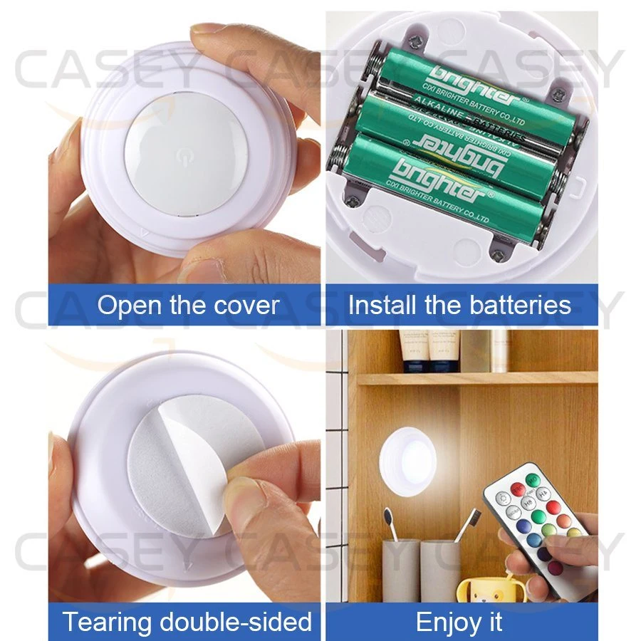 Bricoler RGB Cabinet Light Smart LED Touch Light Night Light Éclairage sensible télécommande Décoration lumineuse lumineuse de nuit lumineuse LED facile Installer le feu