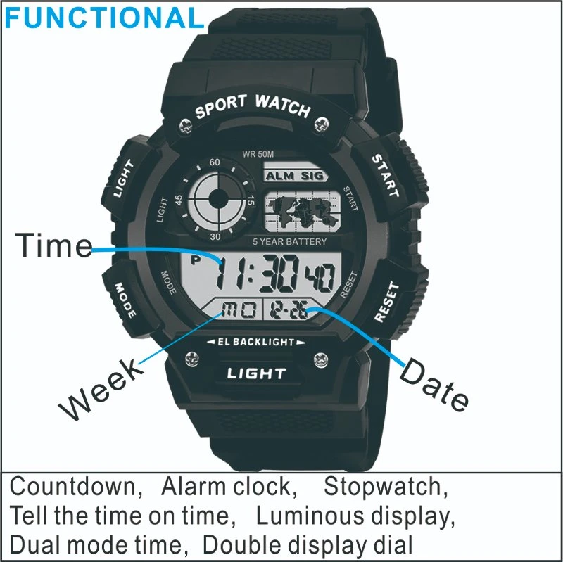 Sport Water Resistant Digital Watch Price Wholesale/Supplier Gift Plastic Import Watches