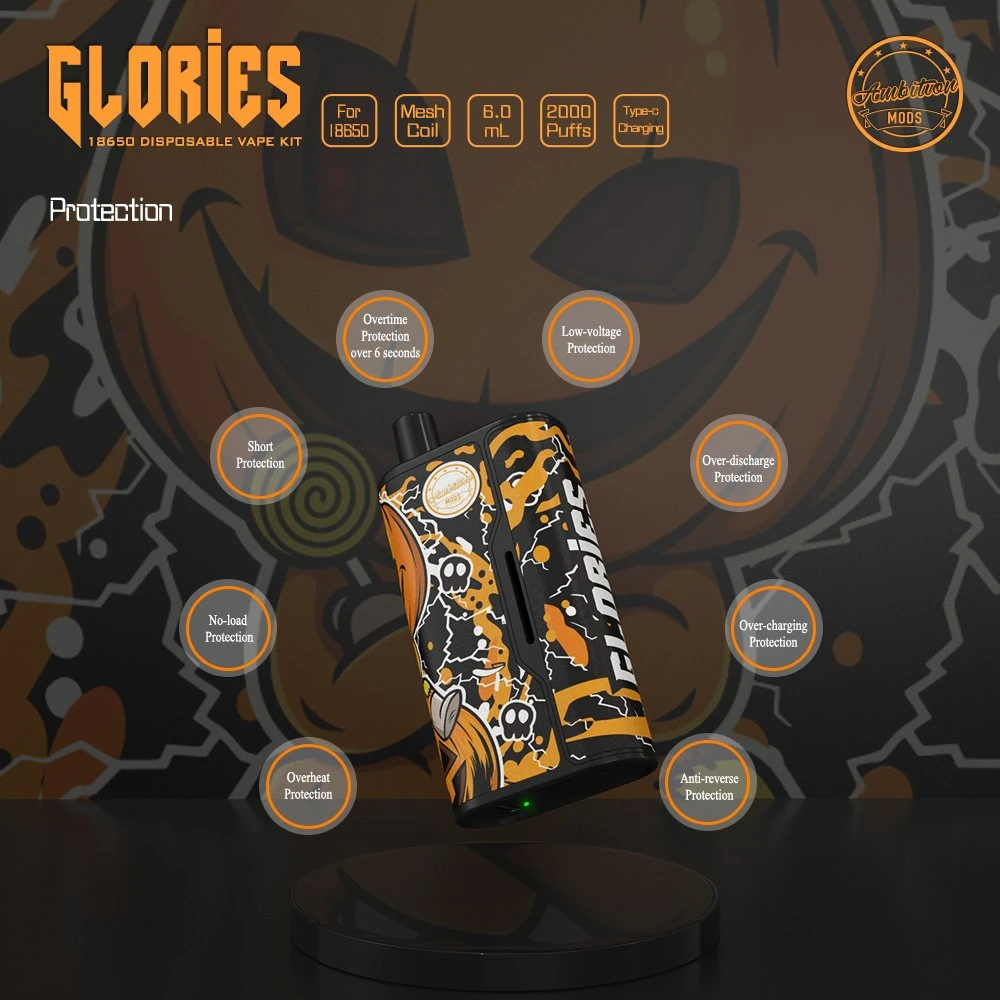 Glorias desechables desechables de portátil 18650 Kit de Vape ambición Mods 2000 inhalaciones Atomizer