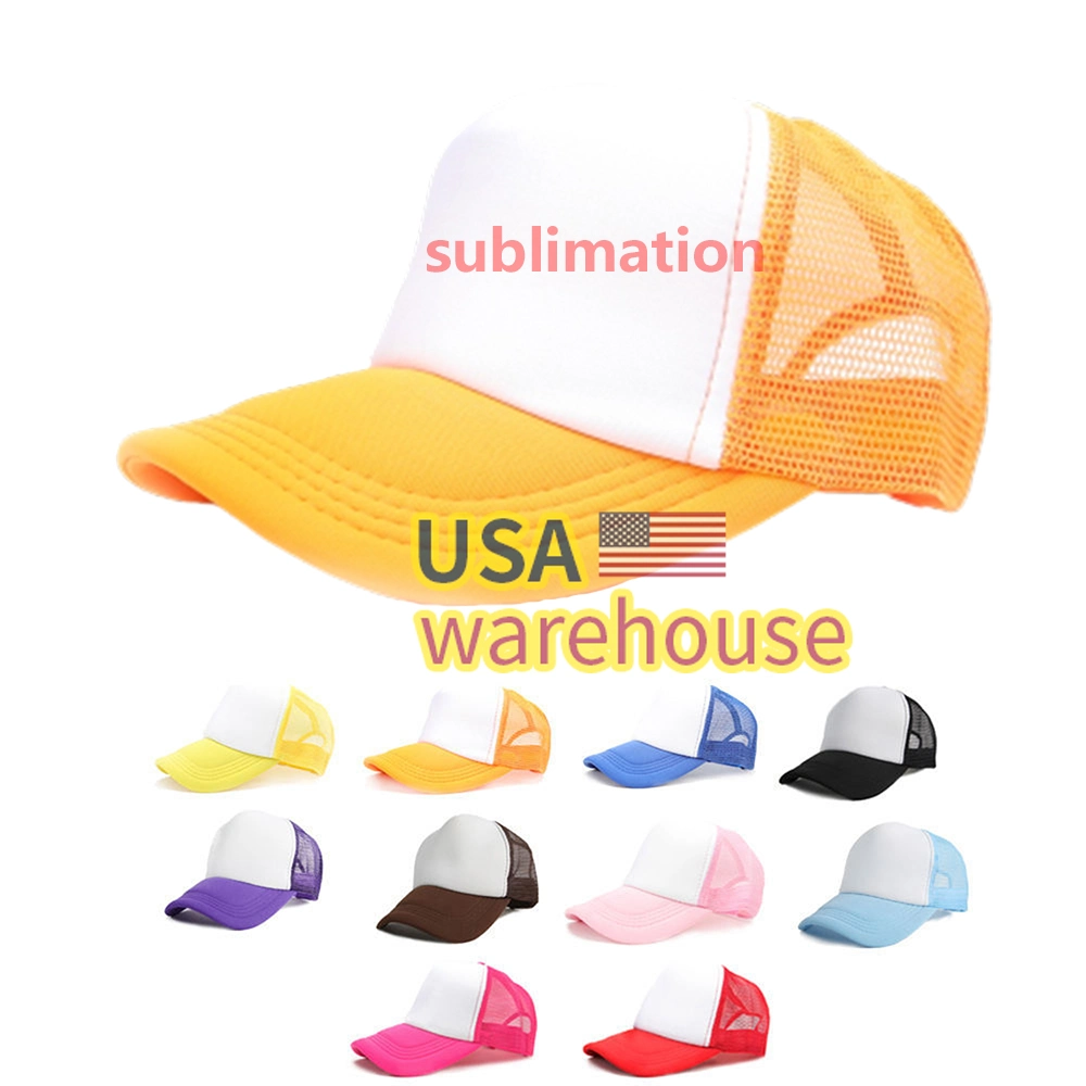 Sublimation White hat uns Warehouse Großhandel Mesh mit benutzerdefinierten Logo Stickerei 5 Panel Trucker Cap Blank Sublimation Hüte