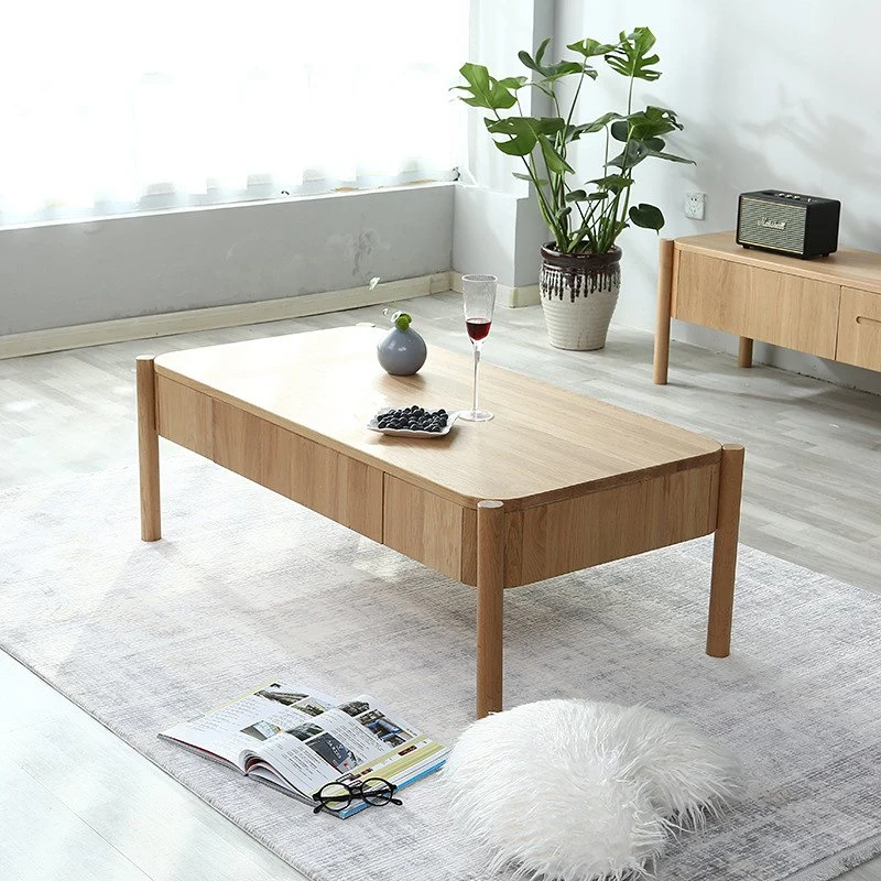 Japanese Style Simple Small Apartment Solid Wood Coffee Table with Drawer 0051