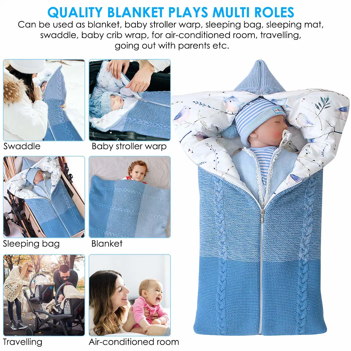 Durable Baby Swaddle Blanket Stroller Wrap Soft Thick Newborn Sleeping Bunting Bag