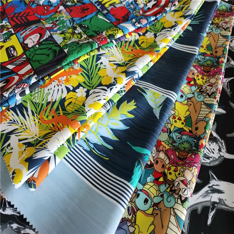 Hot Selling Nylon Polyester Twill Microfiber Fabric Paper Printed Anime Fabric for Beach Shorts Garment