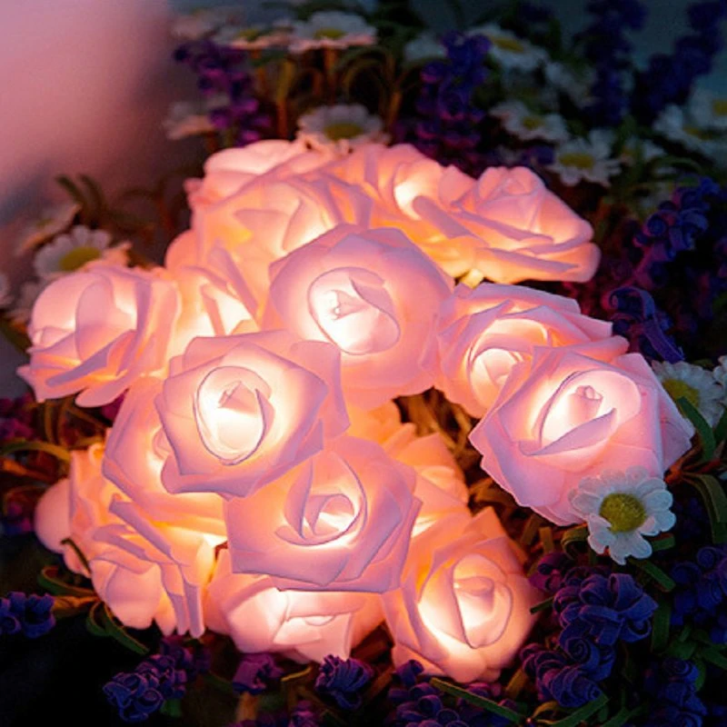 Hot Sale Decorative Wedding Fairy Artificial Rose Flower LED String Light