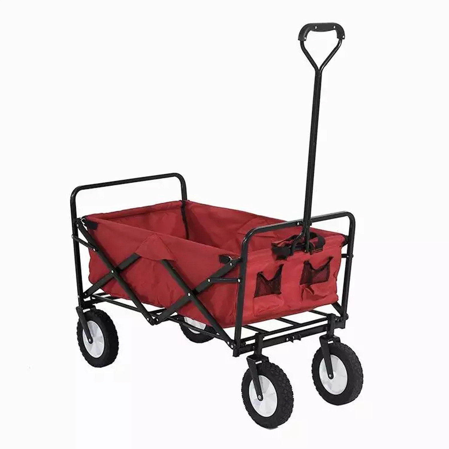 Portable Outdoor Beach Wagon Cheap Tool Carts 4 Wheel Folding Garden Tool Cart with Storage Basket