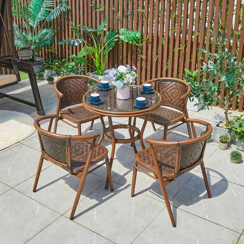 High-Quality Patio Garden Furniture Vintage Metal Round Table Aluminum Rattan Casual Outdoor Coffee Table