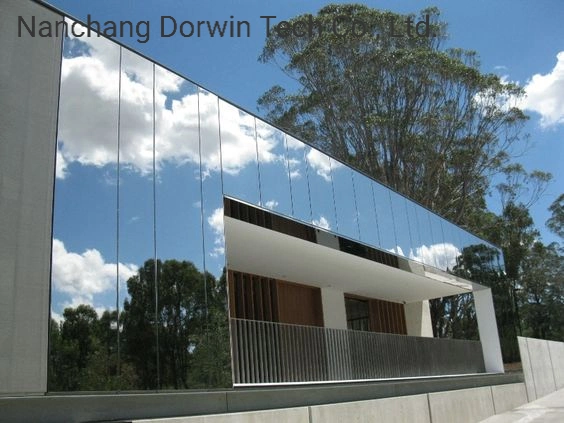 Curved Glass Curtain Wall Building Mirror Finish One Way Reflective Glazing Facade with Aluminum Structure