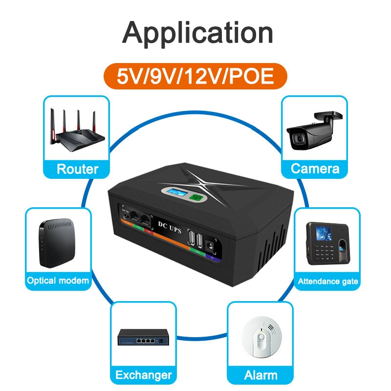 High Capacity 60W 100W 120W 5V/USB/9V /12/15V 24VDC Mini UPS Inbuilt 8PCS 2200mAh Lithium Batteries