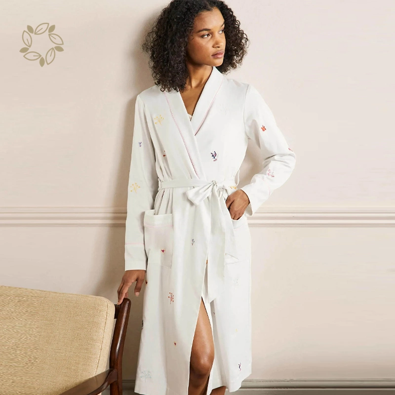 100% Bio-Baumwolle Morgenmantel Nachhaltige Frauen Jersey Robe Eco Damen Nachtwäsche Damen Bademantel Mit Freundlichem Druck