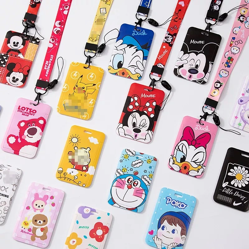 Customized Plastic Card Holder Cartoon Neck Strap ID Case Badge Lanyard Heat Press Keychain with Metal Snap Hook