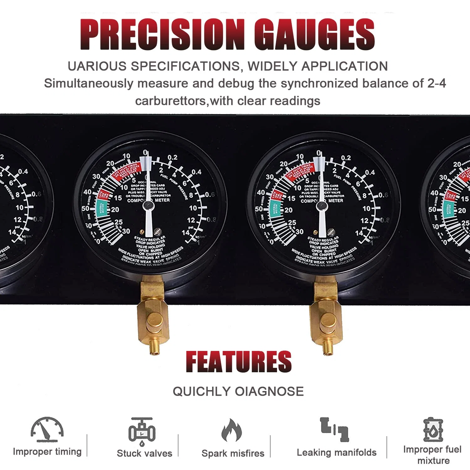 4 Gauge Motorcycle/Vehicle Fuel Vacuum Carburetor Synchronizer Diagnostic Adjustment Tools